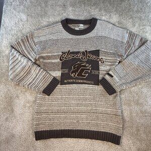 Vintage Clench Jeans Sweater XL Brown Knit Hip Hop Skater Streetwear Y2K Retro